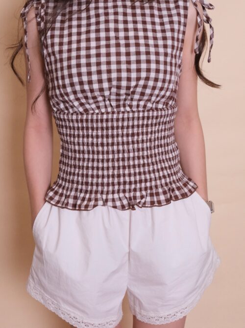 Gingham Smocked Tie-Shoulder Top