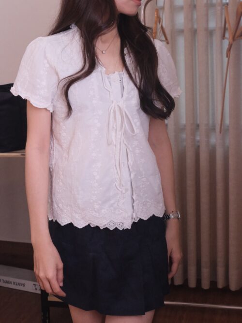 Eyelet Tie-Front Peplum Blouse