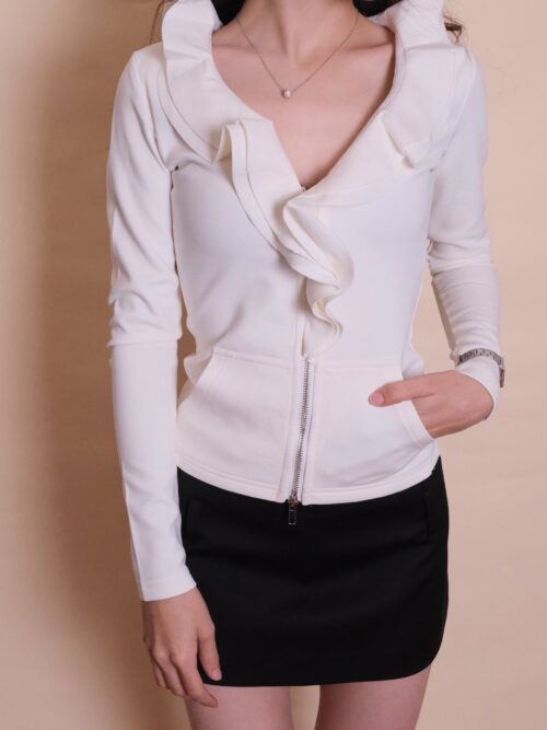 Ruffle Zip-Front Cardigan