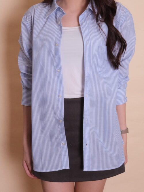 Striped Button-Front Collared Shirt