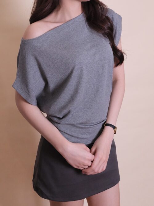 One shoulder gray off top